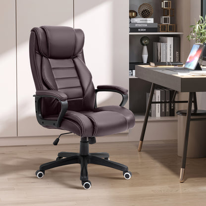 Vinsetto Brown Leather Office Chair,6- Point Vibration Massage Extra Padded Swivel Ergonomic Tilt Desk Seat 