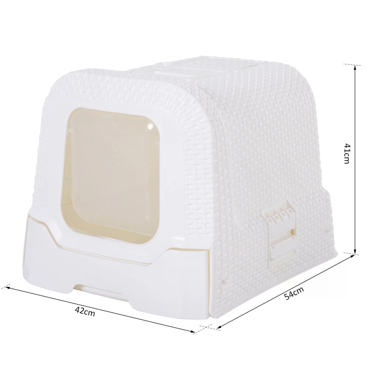 Cat Toilet, Kitty Litter Box, with Removable Tray, Fully Enclosed Design, Carry Handle White