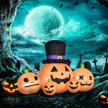 Outsunny 6ft Inflatable Halloween Decorations，Large Pumpkin in Hat with Four Small Pumpkins, Blow-Up Outdoor LED Display 