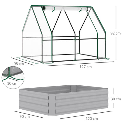 4' x 3' Galvanized Raised Garden Bed with Mini PVC Greenhouse Cover, Outdoor Metal Planter Box with 2 Roll-Up Windows Clear