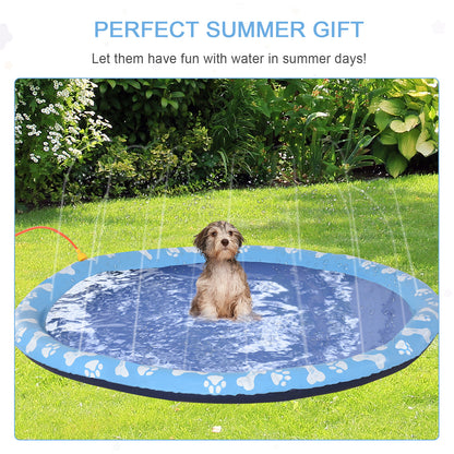 170cm Splash Pad Sprinkler for Pets Dog Bath Pool Water Game Mat Toy Non-slip Outdoor Backyard Blue