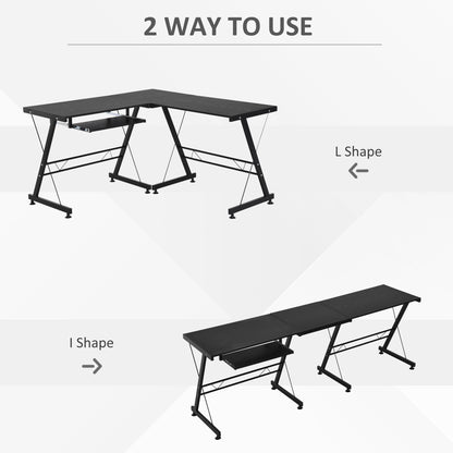 Homcom Computer Desk Office Desk L Shaped Desk L-Shaped Large Corner Desk Adustable Shape Sturdy Frame W/Slide-Out Keyboard Tray-Black