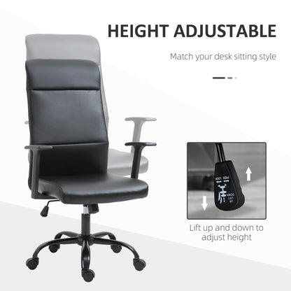 High Back Desk Chair, Black Leather Desk Chair with Adjustable Height, Armrests, Swivel Wheels