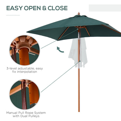 2mx1.5m Patio Parasol Garden Umbrellas Sun Umbrella Bamboo Sunshade Canopy Outdoor Backyard Furniture Fir Wooden Pole 6 Ribs Tilt Mechanism