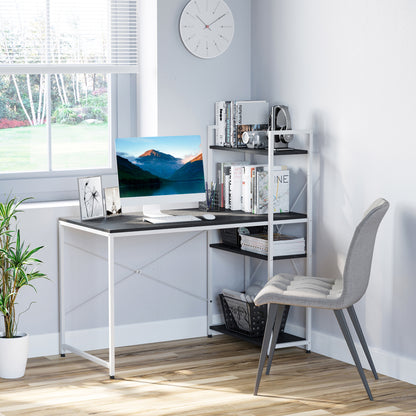 HOMCOM Corner Desk with Storage, Bookshelf, Metal Frame-White/ Black Colour  