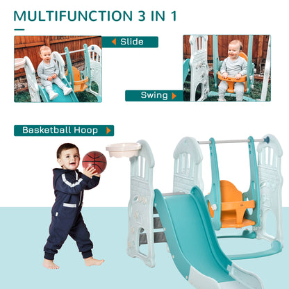 3 in 1 Kids Slide and Swing Set Playset Activity Center with Basketball Hoop Adjustable Height Water-fillable Base