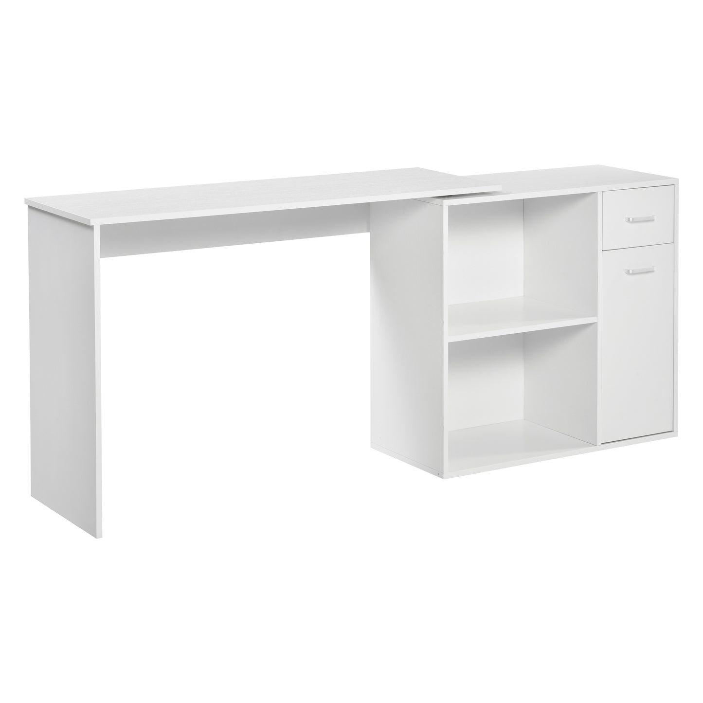 Modern L-Shaped Desk 180° Rotating Corner Computer Table for Gaming Study Home Office Living Room White