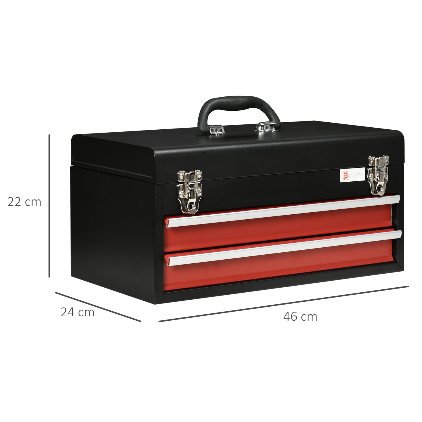 Red Tool Box, Lockable Metal with Ball Bearing Runners, Portable Toolbox, 460mm x 240mm x 220mm