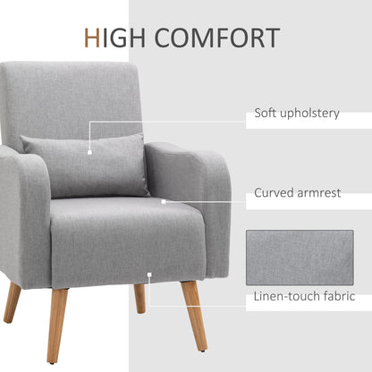 Single Seater Sofa, Fabric Armchair, Nordic Sofa Chair, 72W x 77D x 93Hcm-Grey