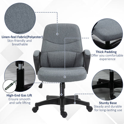 Grey Desk Chair, Two-point Vibration Massage, Linen, Rocking Function,  360° Swivel, Adjustable Height