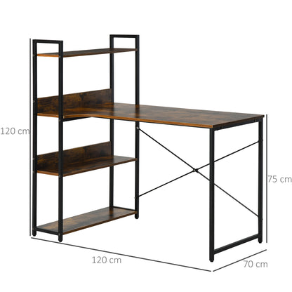 L Shaped Desk with Storage, w/4-Tier Storage Shelf Metal Frame