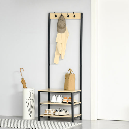 HOMCOM MDF Freestanding 4 Hook Hallway Rack Black 