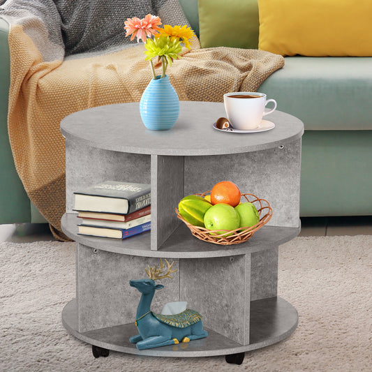 HOMCOM Coffee Table with Wheels, Round, with Storage, 2 Tier, Divider Shelves Lamp Desk Storage 