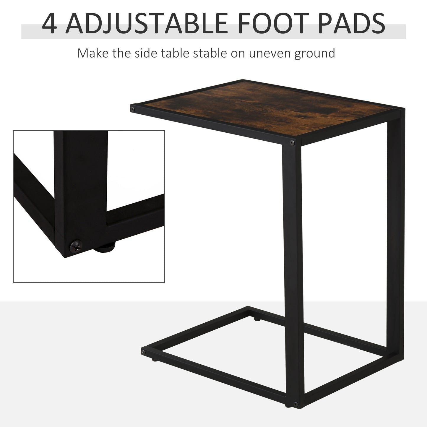 Steel Frame C-Shaped Side Table Brown