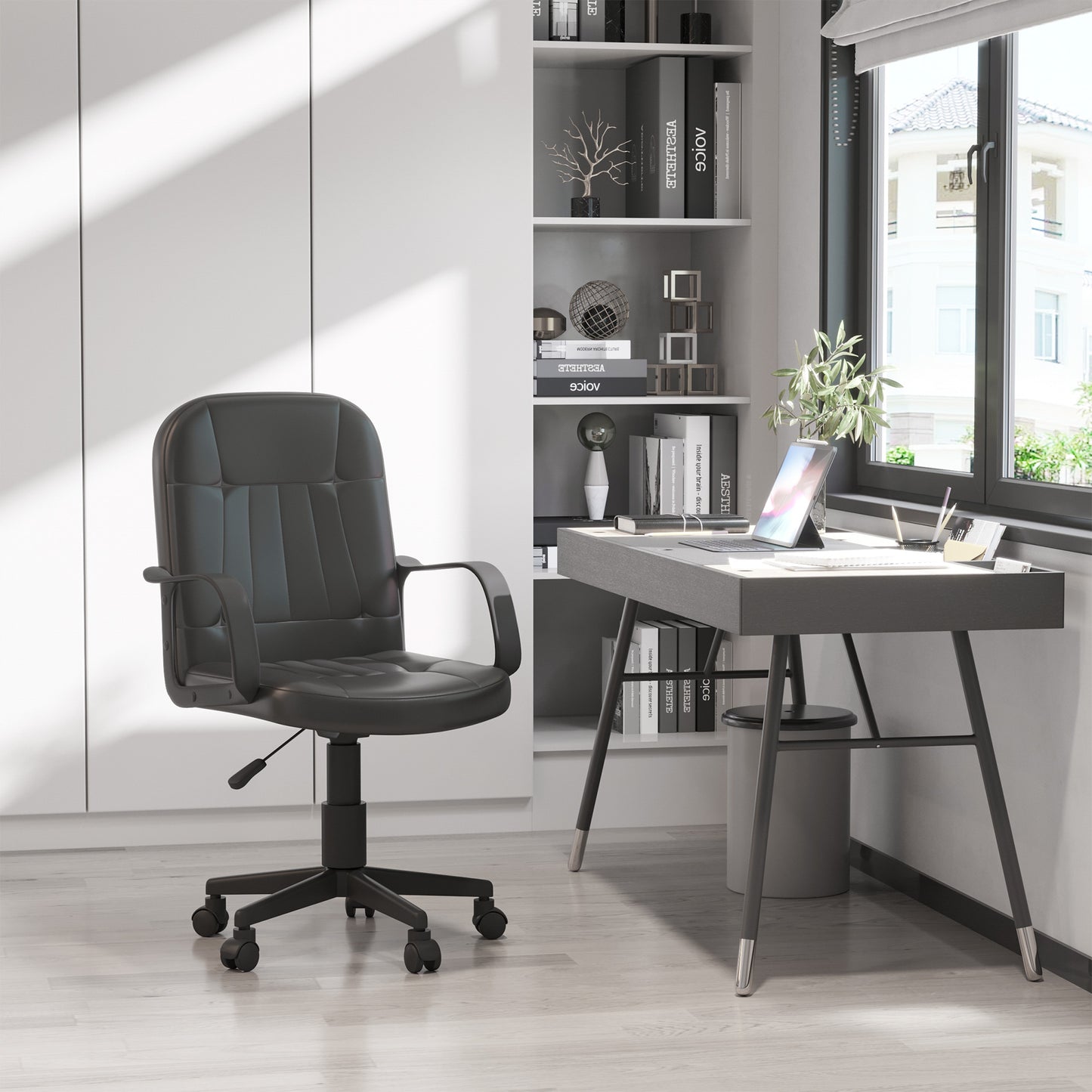 Homcom Black Leather Desk Chair, Swivel Pu Leather Office Chair 