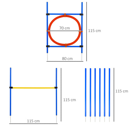 Dog Agility Equipment Set Training Obedience Jump Hurdle 6 Weave Pole Hoop Set-Yellow/Blue/Red  Aosom IE