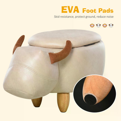 PU Leather Upholstered Cow Storage Stool Ivory