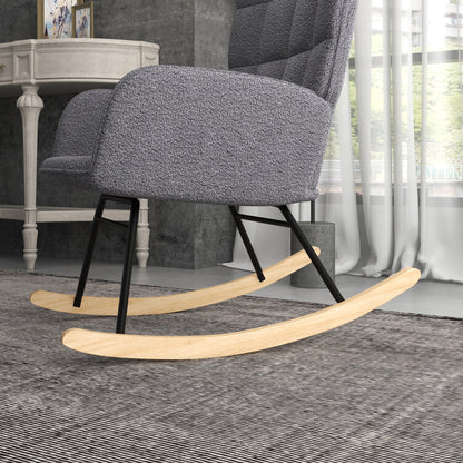 Boucle Rocking Chair, Berber Fleece Nursery Glider Rocker, Modern Armchair for Living Room, Dark Grey