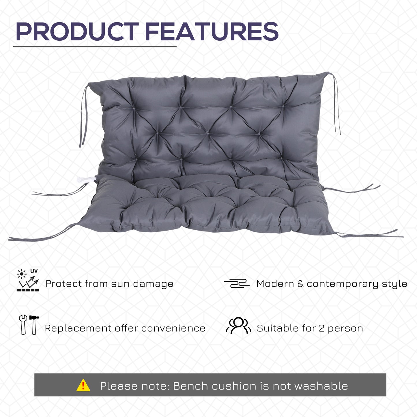 2-Seater Cushion,100Wx98Lx8T cm-Dark Grey