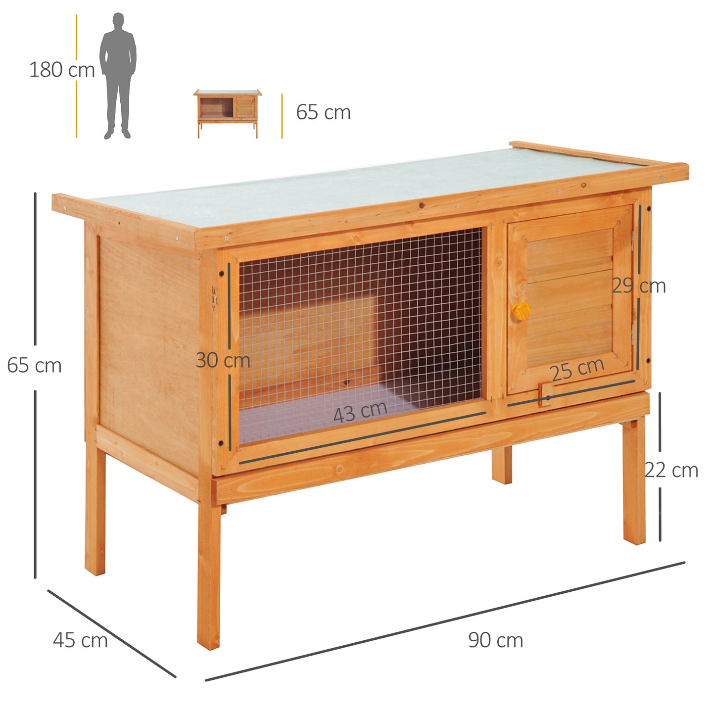 Rabbit Hutch,90Lx45Wx65H cm-Fir Wood