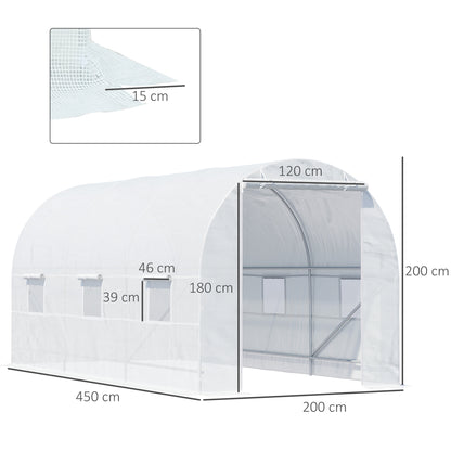 4.5Lx2Wx2H m Walk-in Greenhouse Large Galvanized Steel Frame -White