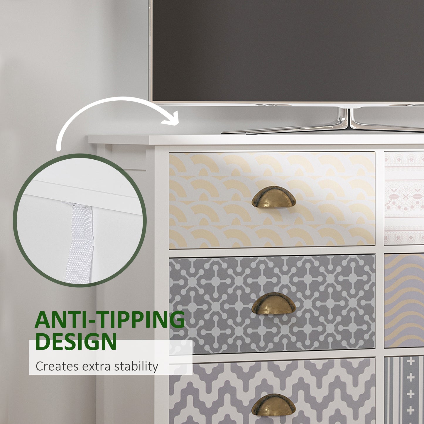 6 Drawer Chest of Drawers Storage Cabinet w/Metal Handles Colourful Patterns Anti-tipping for Living Room, Bedroom