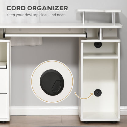 Computer Office Desk PC Table Workstation with  Keyboard Tray, CPU Shelf, Drawers, Sliding Scanner Shelf, White