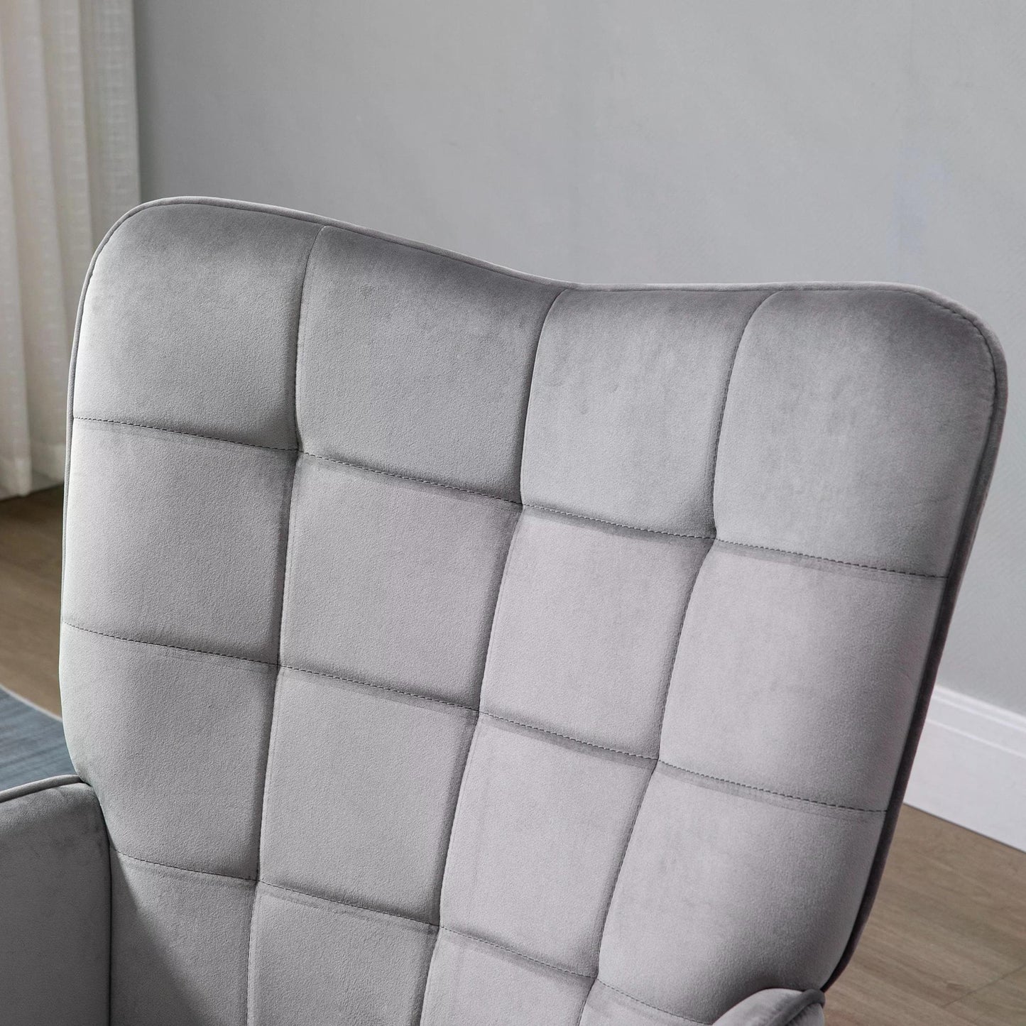 Modern Accent Chair Velvet-Touch Tufted Wingback Armchair Upholstered Leisure Lounge Sofa Club Chair with Wood Legs, Grey