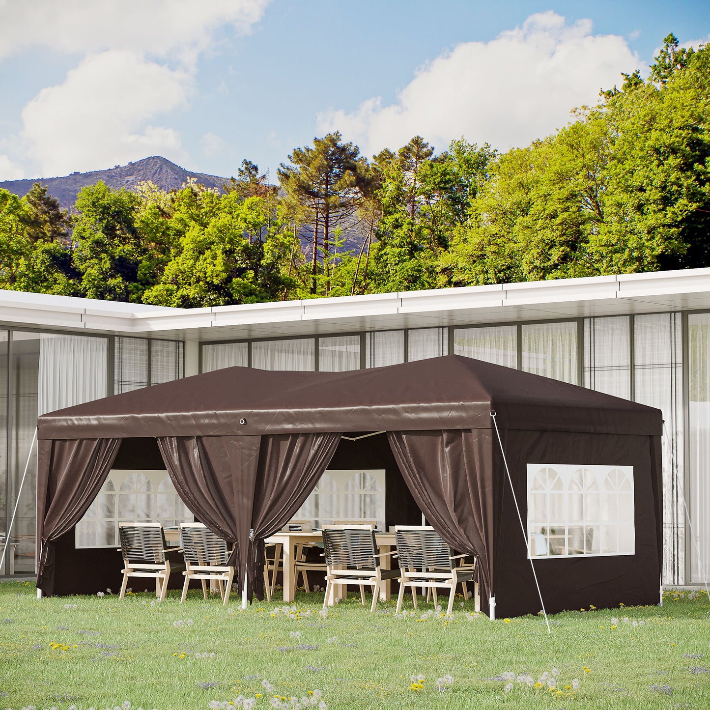 Outsunny Heavy Duty Pop Up Gazebo Marquee With Sides Outdoor Canopy, size(6m x 3m)-Coffee