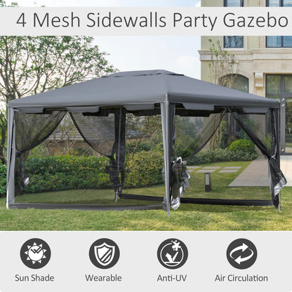 4 m x 3 m Gazebo Party Tent Outdoor Canopy Garden Sun Shade w/ Mesh Sidewalls, Grey