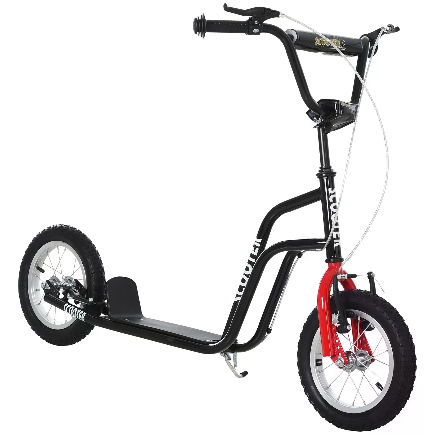 Bicycle Scooter, Kick Scooter for Kids, Big Wheel, Steel Height Adjustable Black/Red