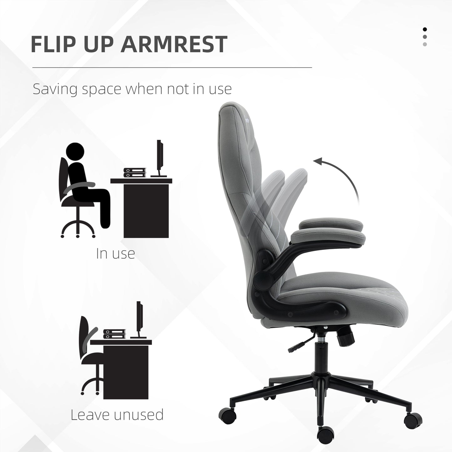 Home Office Chair, High-Back Computer Chair with Flip Up Armrests, Swivel Wheels and Adjustable Height, Light Grey