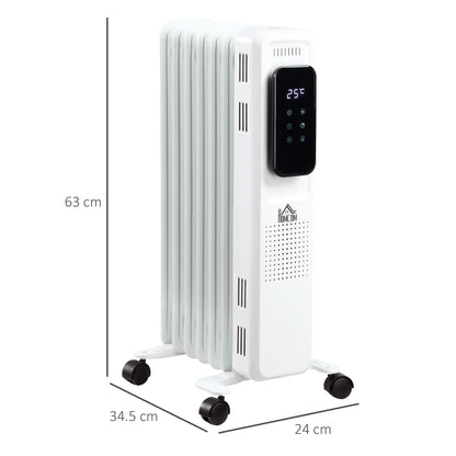 1630W Portable Oil Radiator Heater, 7 Fin, with LED Display, 24H Timer, 3 Heat Settings, Adjustable Thermostat, White