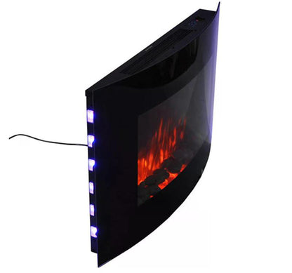 LED Curved Glass Electric Fireplace Heater Wall Mounted Fire Place, 1000/2000W