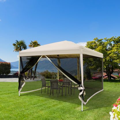 Outsunny 3x3m Pop Up Gazebo W/ Mesh Walls-Tan 