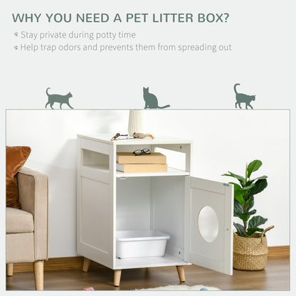 Cat Toilet Cat Litter Tray Box Enclosure Washroom Cave House Decorative End Table Wooden Cabinet Indoor with Magnetic Door White  Aosom IE