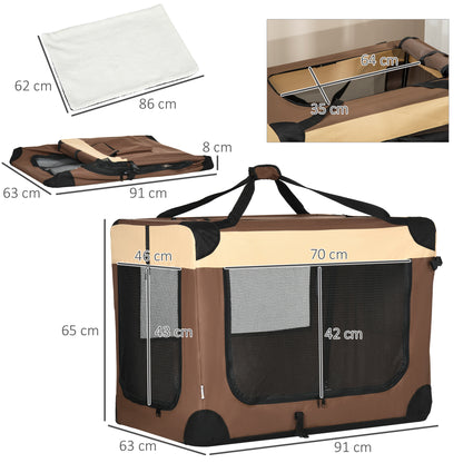 Cat Carrier, Dog Carrier, Dog Travel Crate,  Folding, Fabric Soft, Cushion Included, 91Lx63Wx65Hcm-Brown