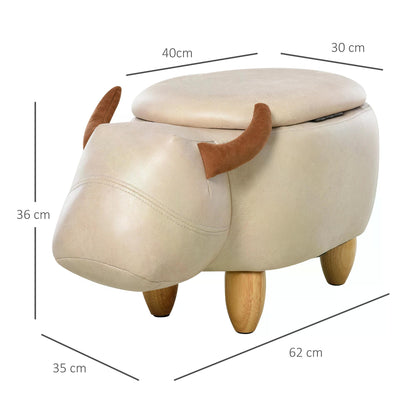 PU Leather Upholstered Cow Storage Stool Ivory