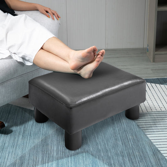 HOMCOM Square Footstool, PU Leather Ottoman Footrest-Black 