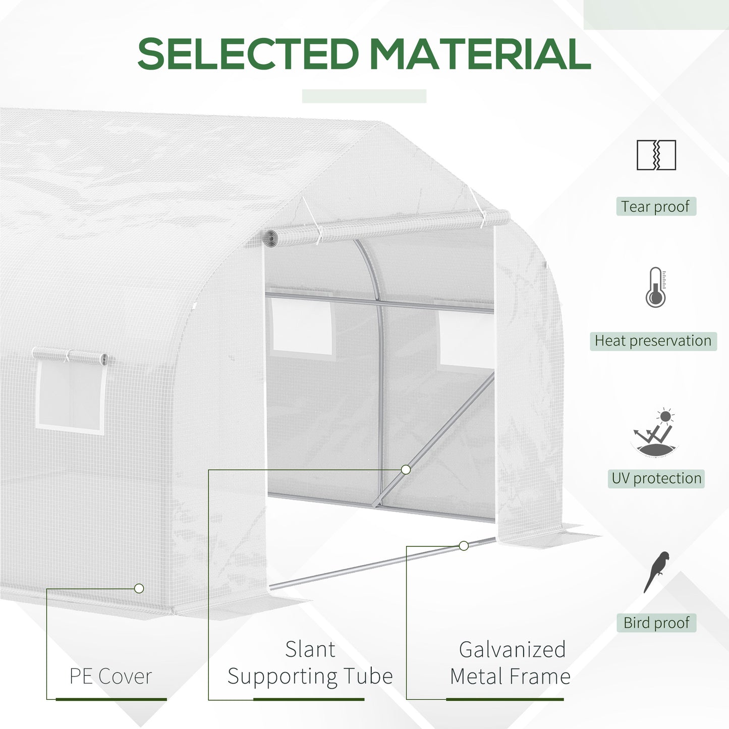 2H x 3.5L x 3W (m) Walk-in Tunnel PE Mesh Greenhouse White