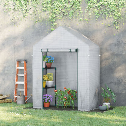 Outsunny Greenhouse for Outdoor Portable Gardening Plant Grow House w/ 2 Tier Shelf Roll-Up Zippered Door PE Cover 143 x 73 x 195cm  