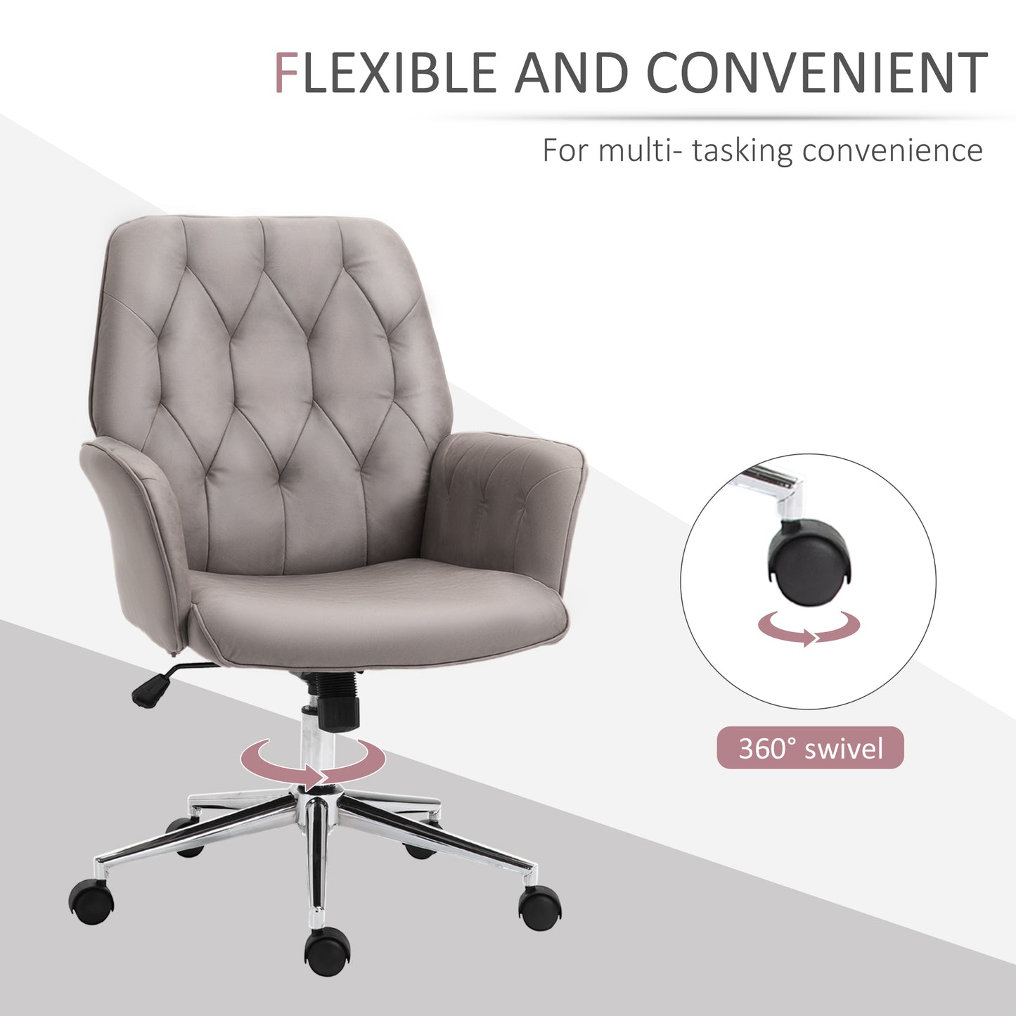 Swivel Desk Chair, On Wheels 360° Swivel, Adjustable Height Grey