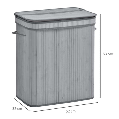 Bamboo Laundry Basket with Lid, 100L Flip Lid Grey