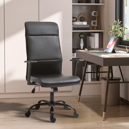 Vinsetto High Back Desk Chair, Black Leather Desk Chair with Adjustable Height, Armrests, Swivel Wheels 