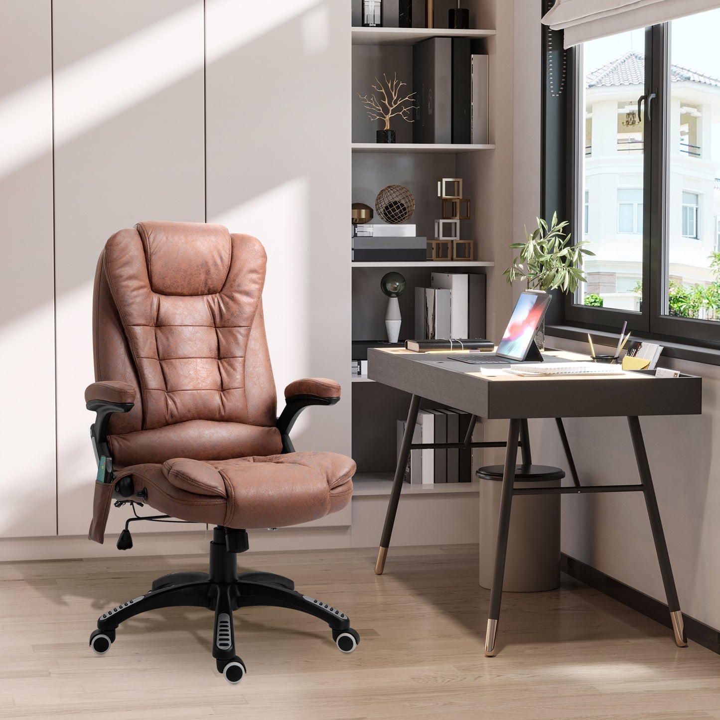 Vinsetto Executive Office Chair, Massage, Microfiber, 130° Reclining, 360° Swivel, Heating, Tilt, Brown 