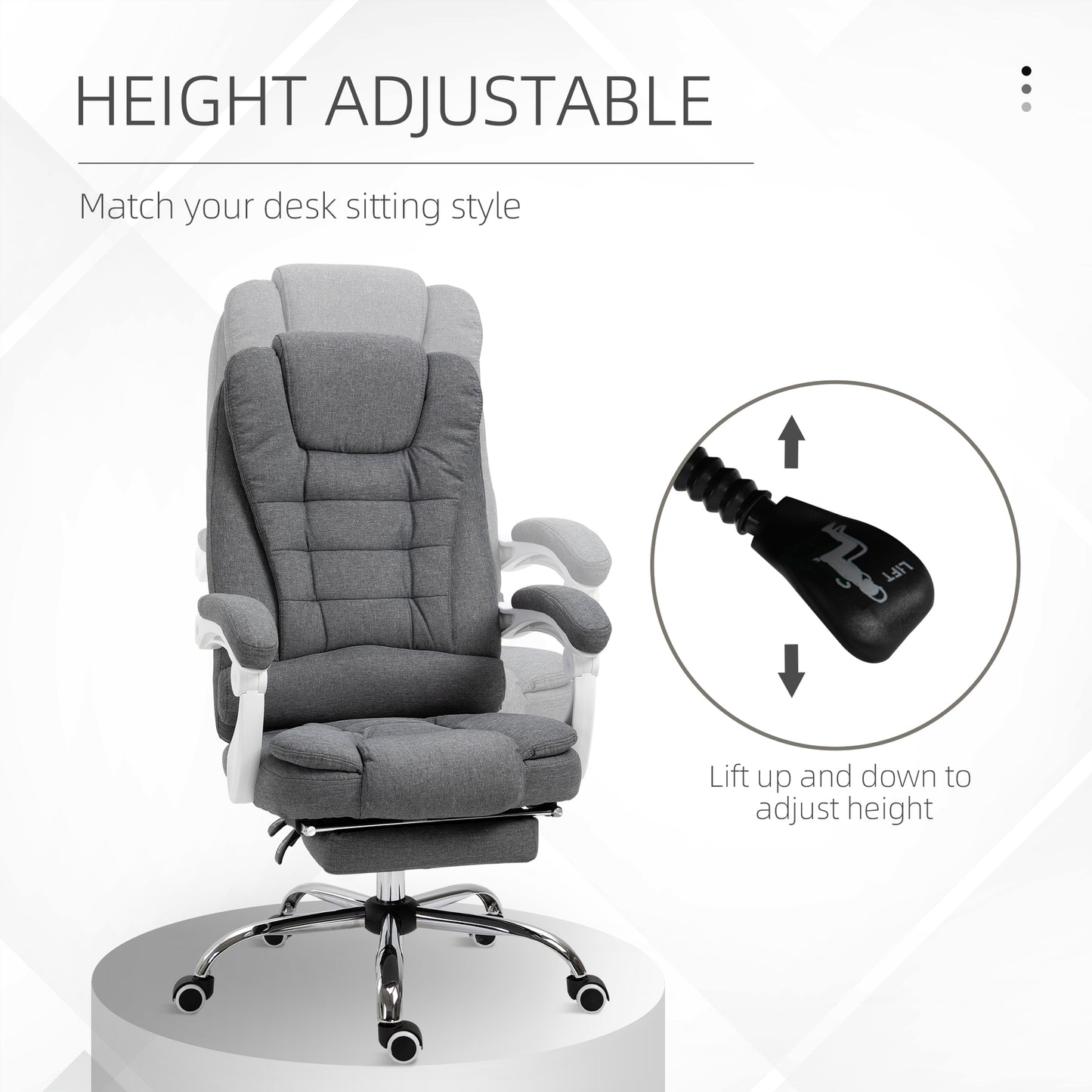 Reclining Office Chair with Footrest, Ergonomic, Executive, Linen,