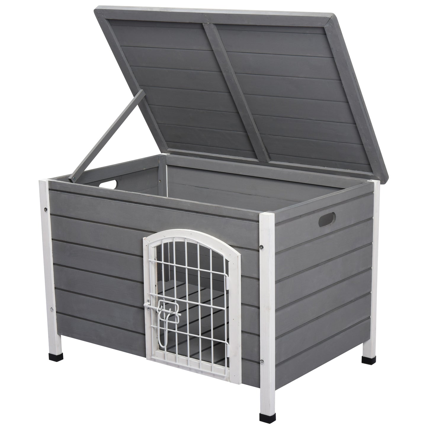 Indoor Dog Kennels, Wooden, Wire Door with Lock with Openable Top Removable Bottom Gray