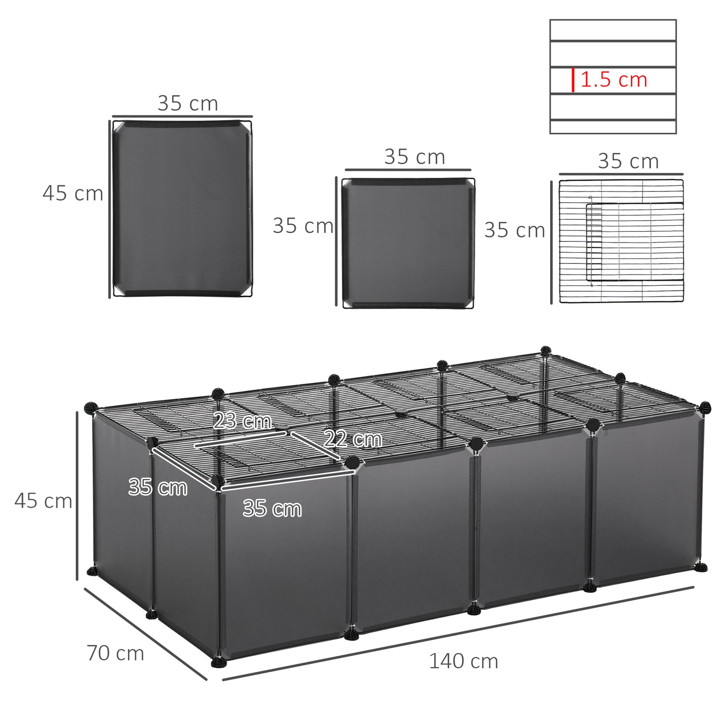 Dog Playpen DIY Foldable Expandable  with Door Bottom 28 Panels Small Animal Cage for Guinea Pigs, Rabbit, Chinchillas, Grey