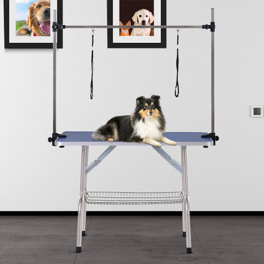 PawHut Dogs Grooming Table Adjustable Height Rubber Top Blue 