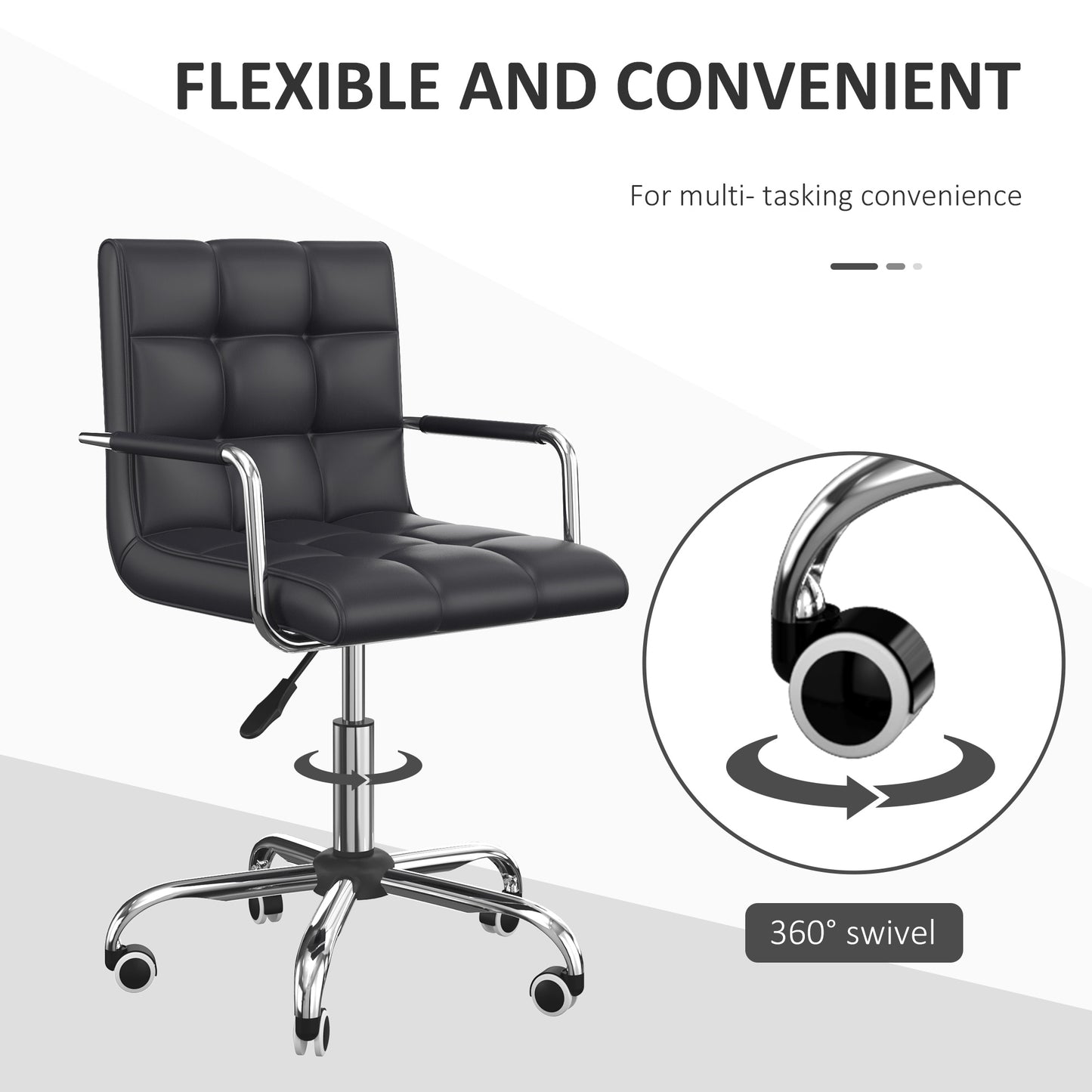 Small Office Chair with Arm, Wheels, Adjustable Height, Black